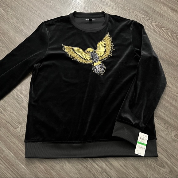 INC International Concept Men’s Velvet/Velour Black Sequins Eagle Sweatshirt New - Picture 2 of 6